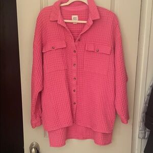 BDG Vibrant Pink Textured Shirt